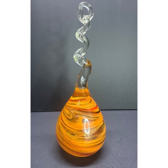 Vtg Orange Glass Blown Swirl Spiral Ornamental Art Piece 10" Tall Hanging Decor - Picture 1 of 6